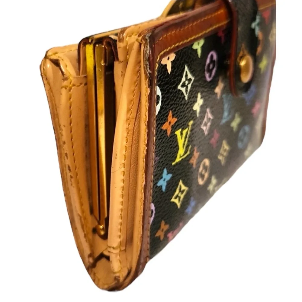 🩷 Murakami Porte-Monnaie Viennois French Kisslock Wallet Black Multicolore LV